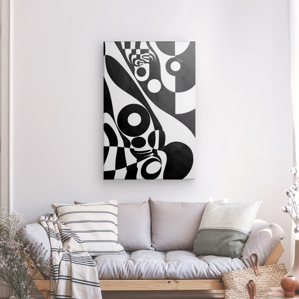 Tableau Abstrait Noir et Blanc Vintage