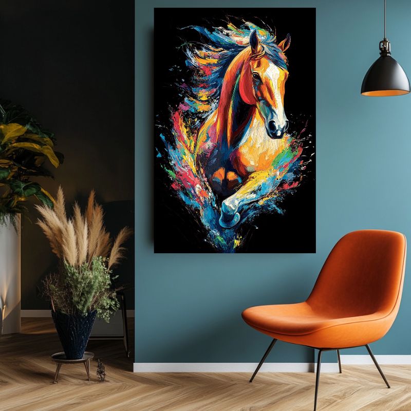 Tableau_Cheval_Multicolore_Moderne