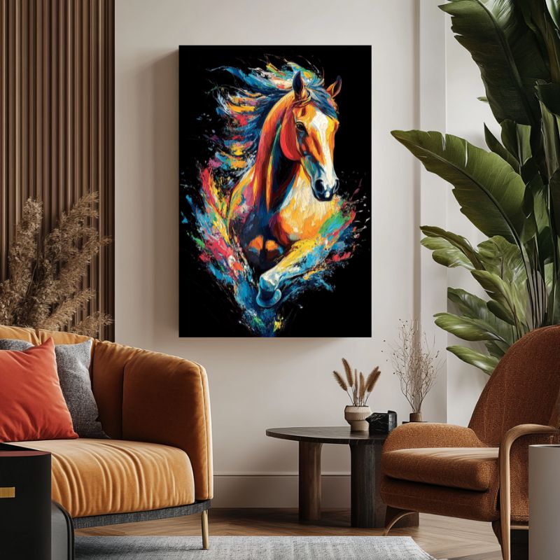 Tableau_Cheval_Multicolore_sur_fond_noir