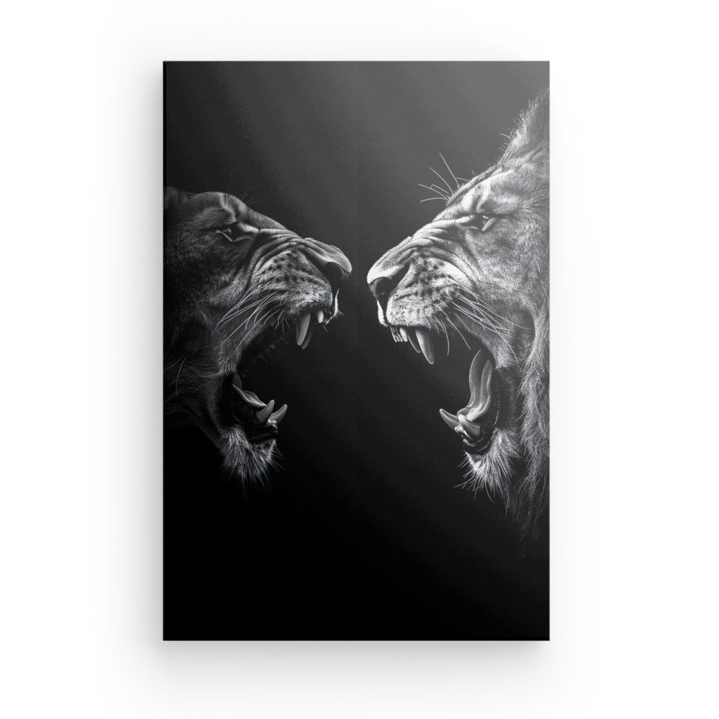 Tableau Lion et Lionne Rugissant
