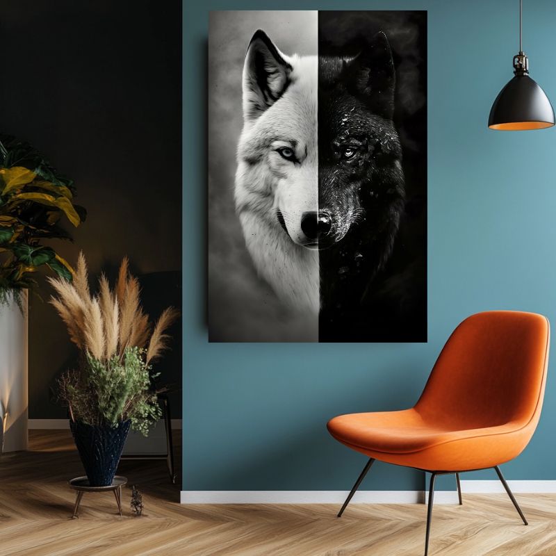Tableau Loup Noir et Blanc