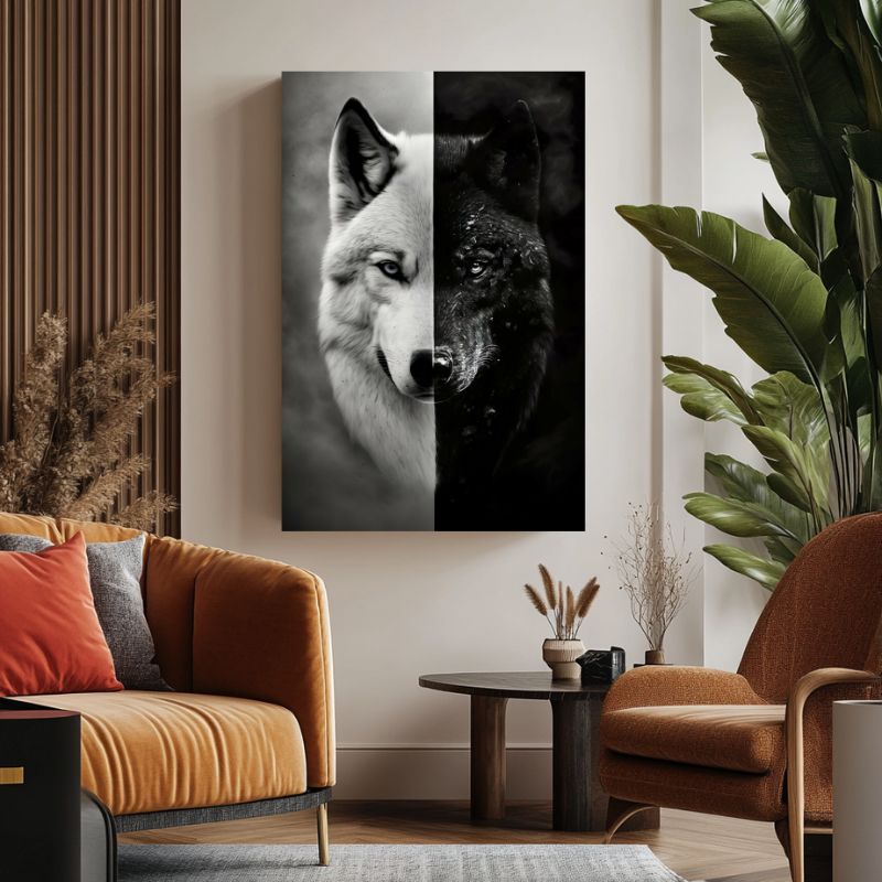 Tableau Loup Noir et Blanc