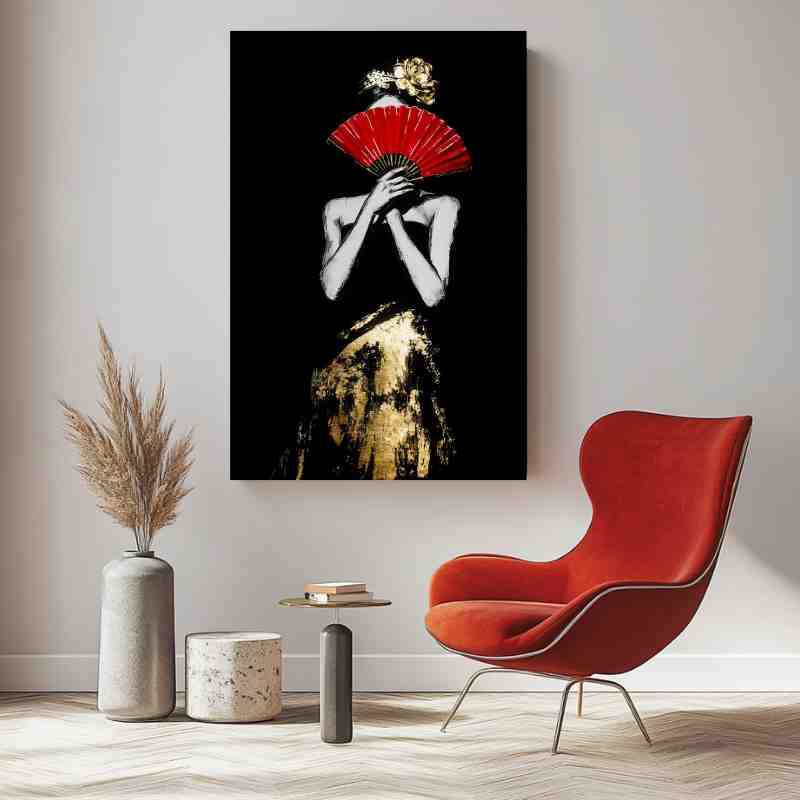 Tableau Salon Éventail Rouge