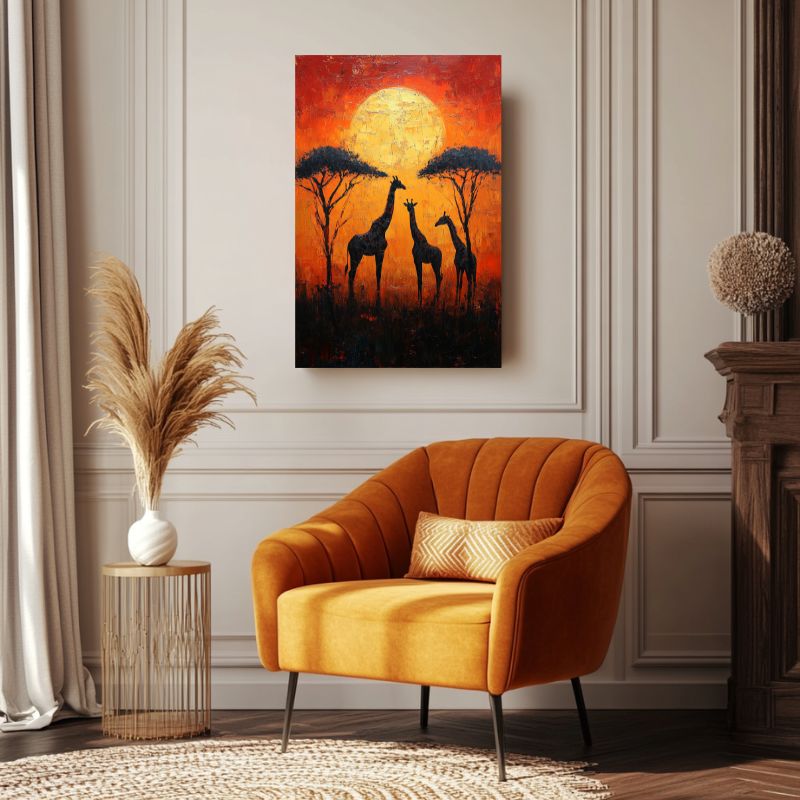 Tableau_africain_girafe_famille