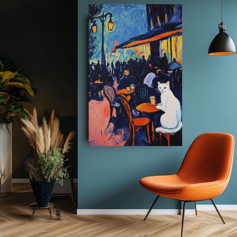 Tableau_chat_blanc_cafe_parisien