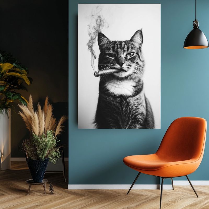 Tableau_chat_cigare_noir_et_blanc
