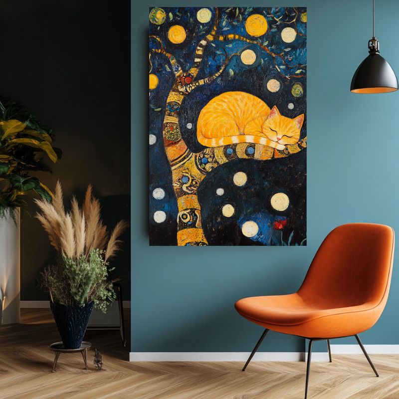 Tableau_chat_jaune_endormi
