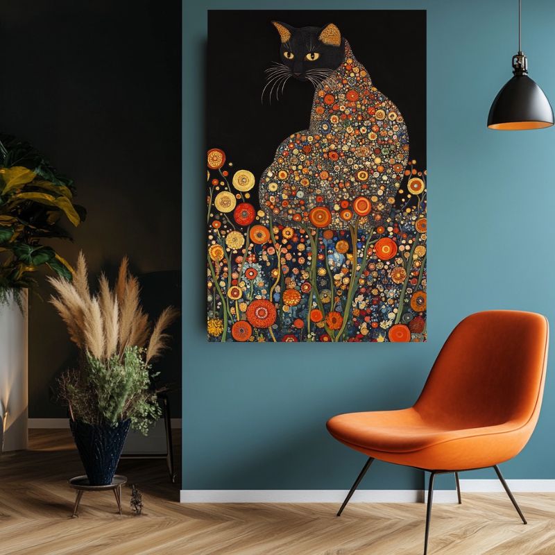 Tableau_chat_stylise_floral