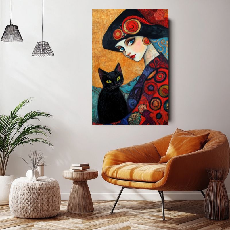 Tableau_femme_et_chat_colore