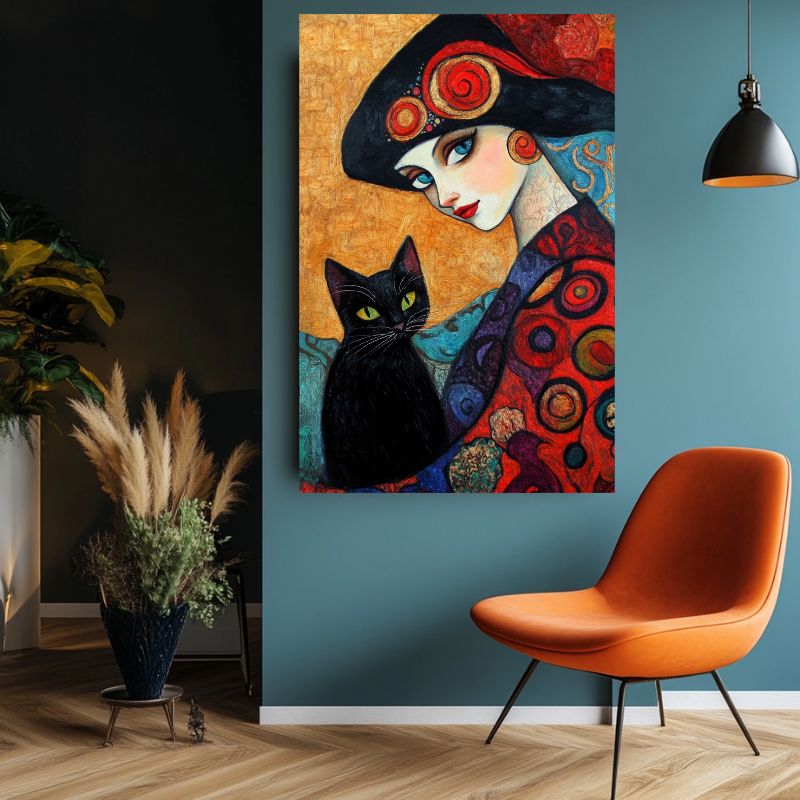 Tableau_femme_et_chat_noir