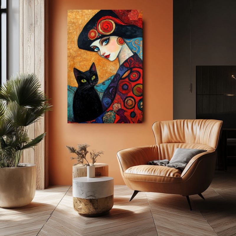 Tableau_femme_et_chat_pour_salon