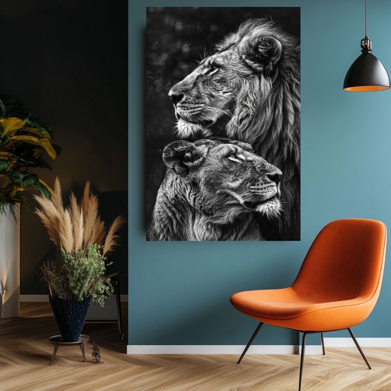 Tableau_lion_et_lionne_noir-blanc