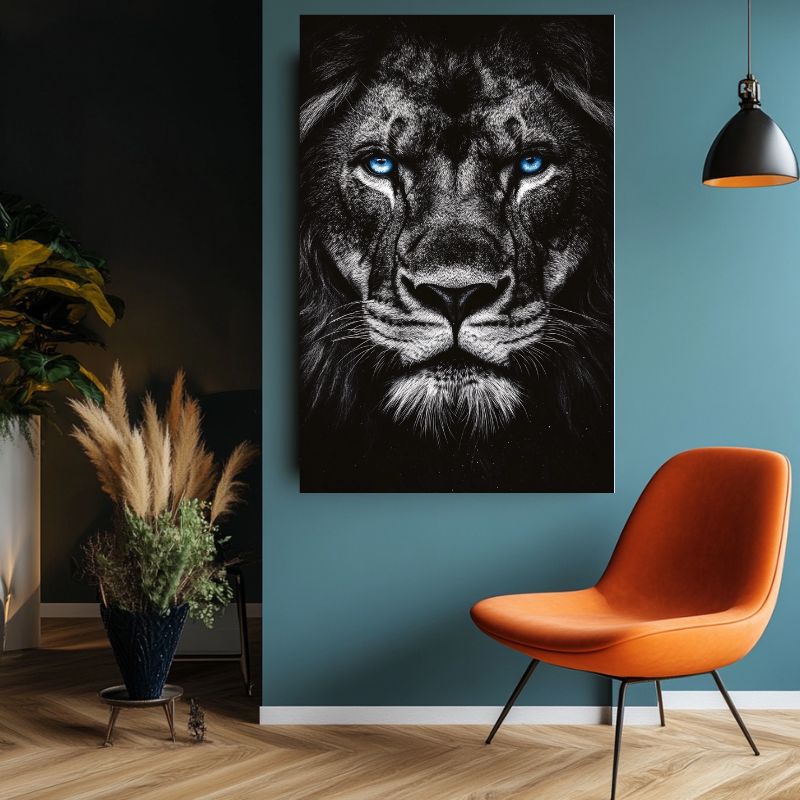 Tableau_lion_yeux_bleus_intense
