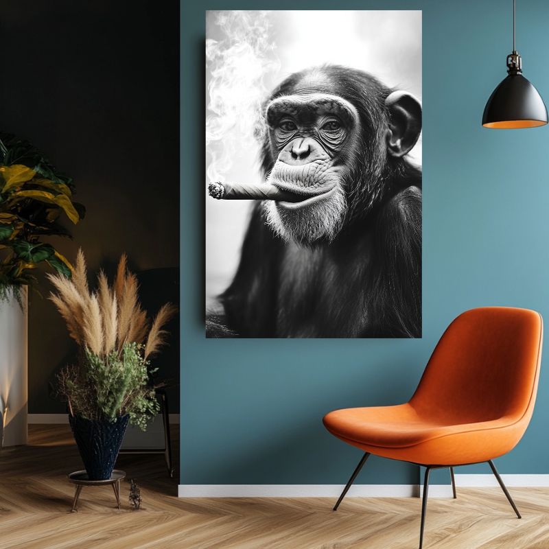 Tableau_singe_avec_cigare_noir-blanc