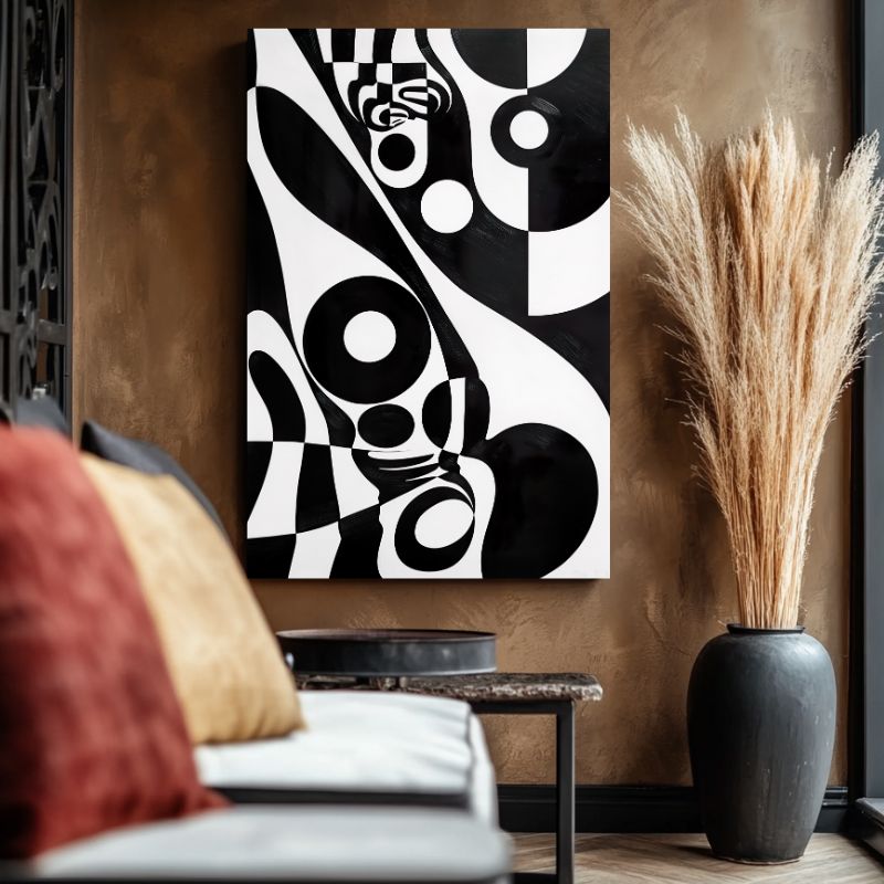 tableau_abstrait_noir_et_blanc_vintage_deco