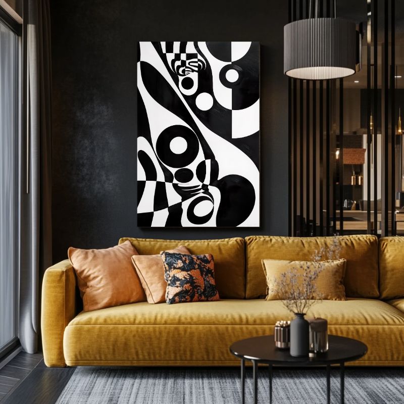 tableau_abstrait_noir_et_blanc_vintage_retro