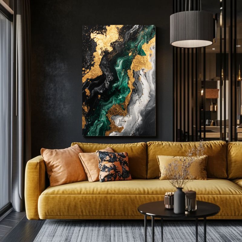 tableau_abstrait_vert_et_or_reflets_dores