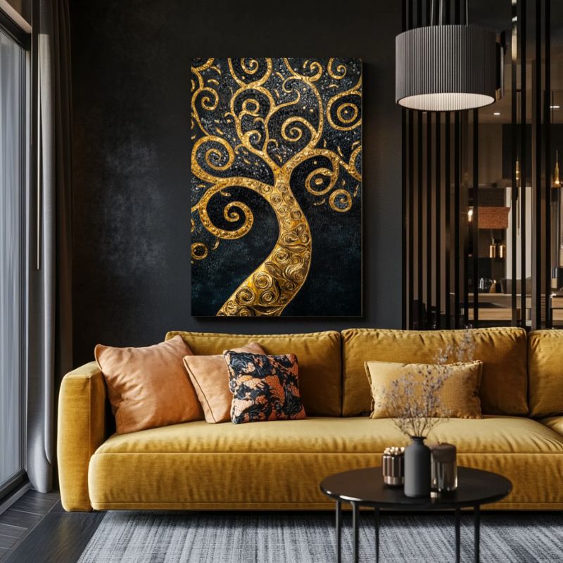 tableau_arbre_abstrait_motifs_dores