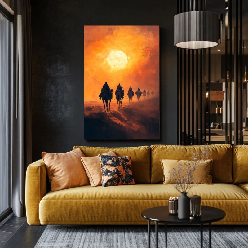tableau_chameau_desert_coucher_soleil