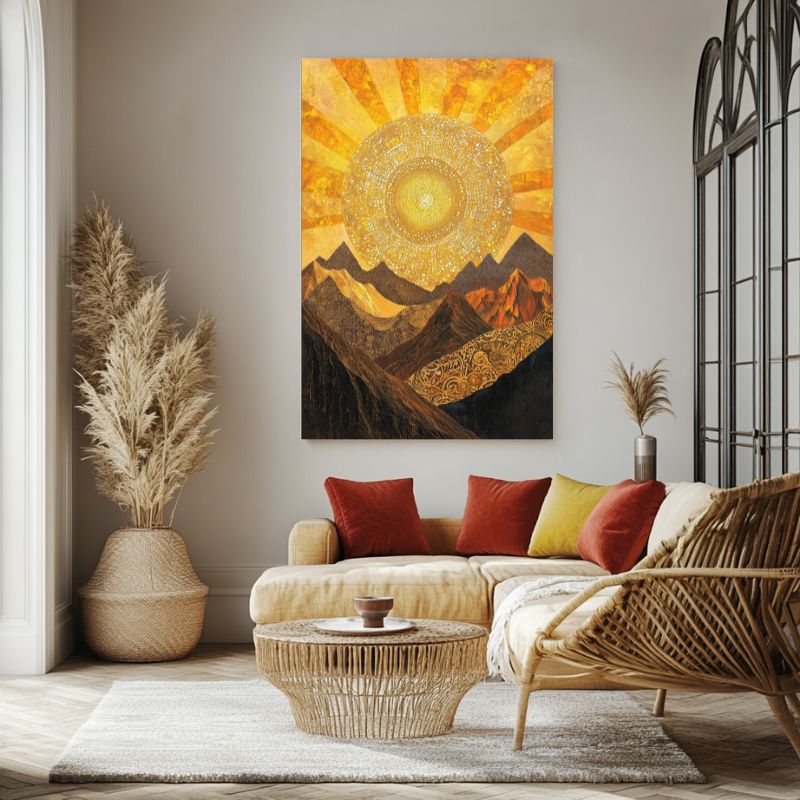 tableau_contemporain_montagne_soleil_dore