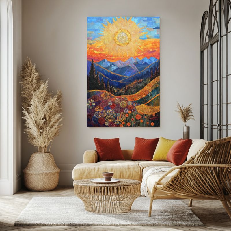 tableau_deco_montagne_soleil_dore