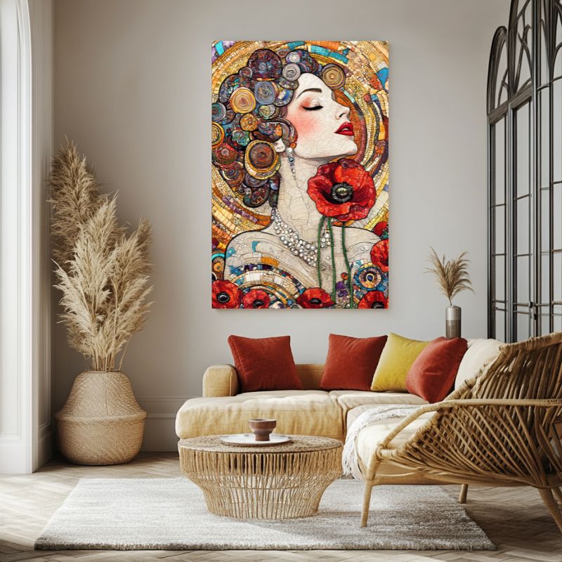 tableau_femme_fleur_coquelicots_rouges