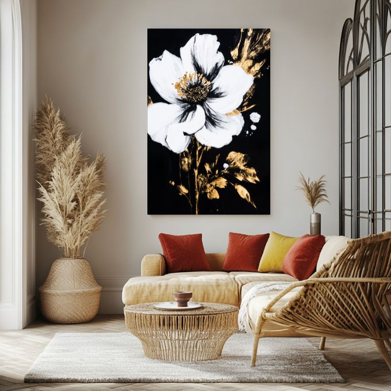 tableau_fleurs_moderne_fleur_blanche_doree