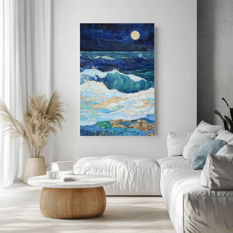 tableau_mer_nuit_vagues_bleues