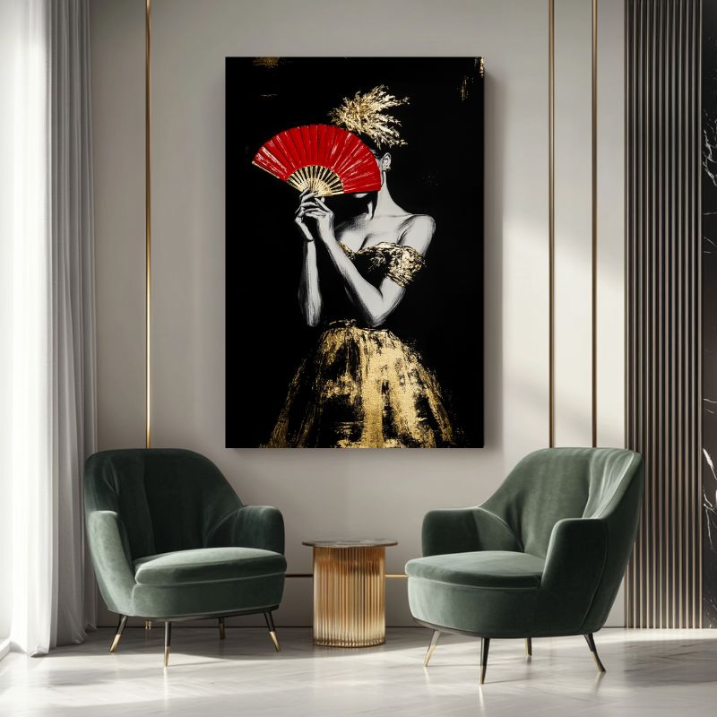 tableau moderne avec du rouge éventail élégant