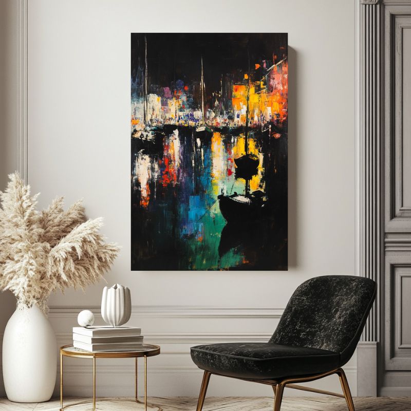 tableau moderne bateau port expressionniste