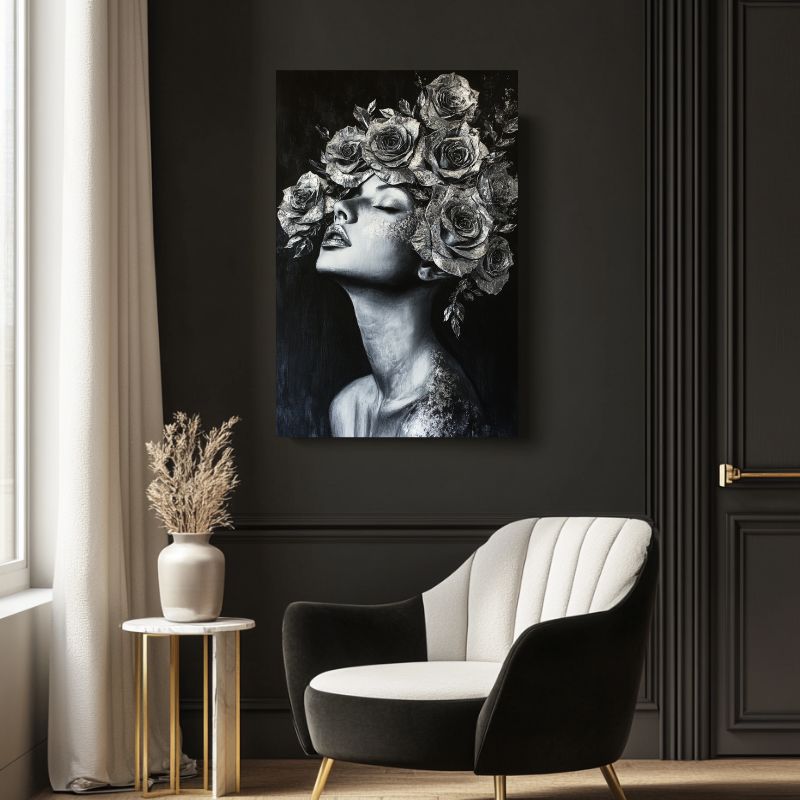 tableau moderne chic femme couronne fleurs
