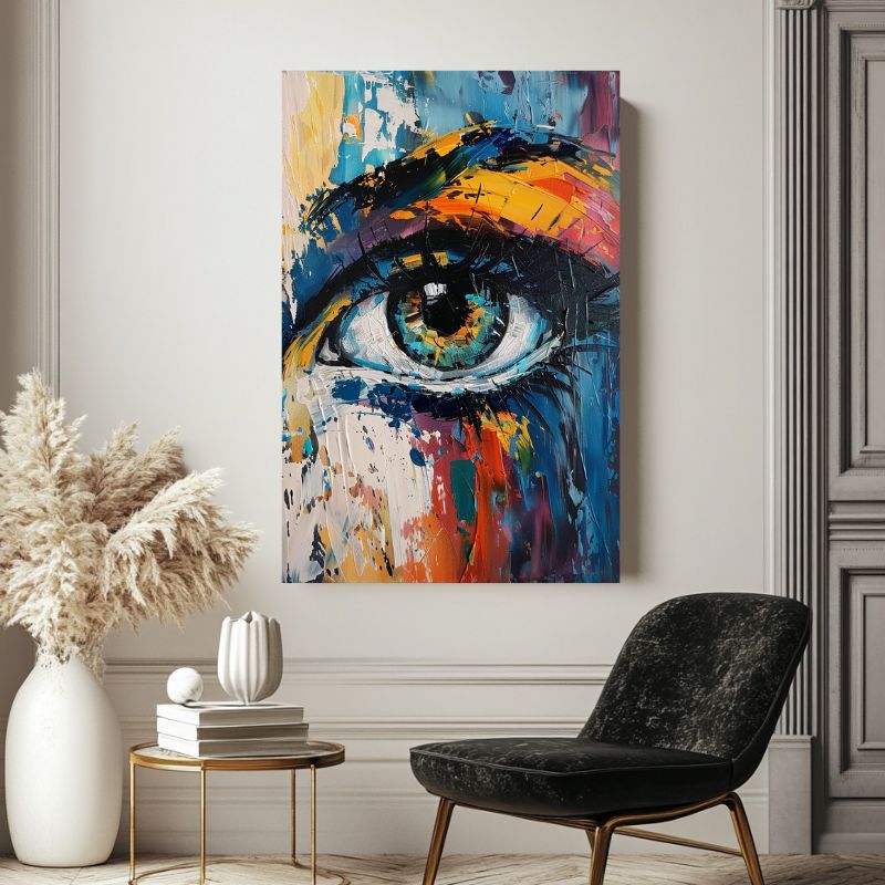 tableau moderne coloré œil expressif