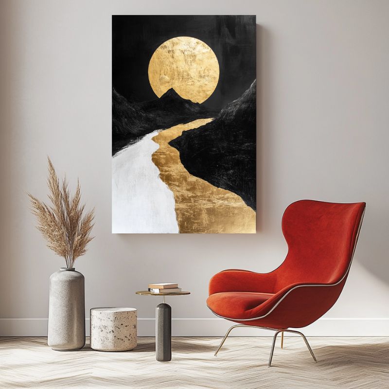 tableau moderne paysage noir blanc et dore