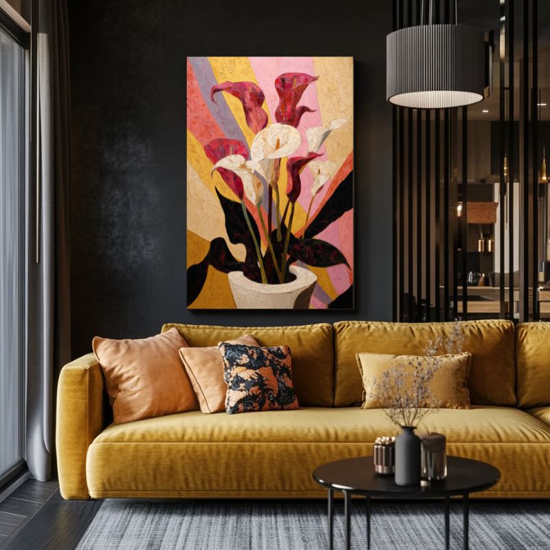 tableau_pot_de_fleur_arums_geometrique