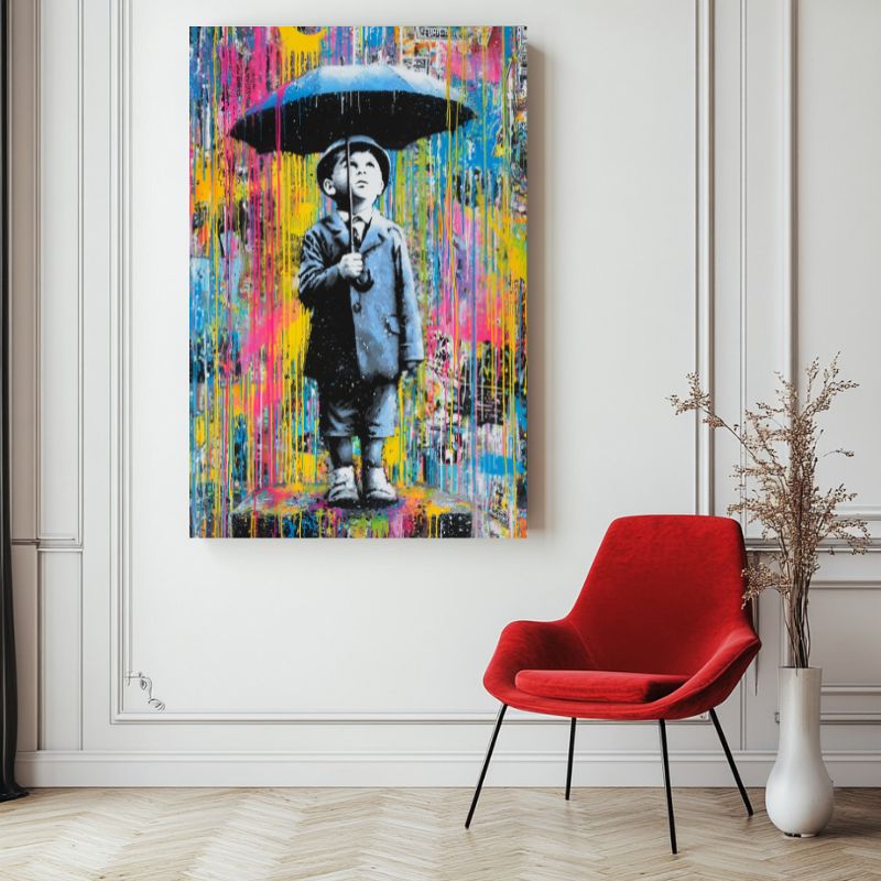 tableau_street_art_colore_enfant_parapluie