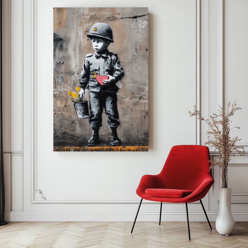 tableau_street_art_garcon_enfant_soldat_pacifiste
