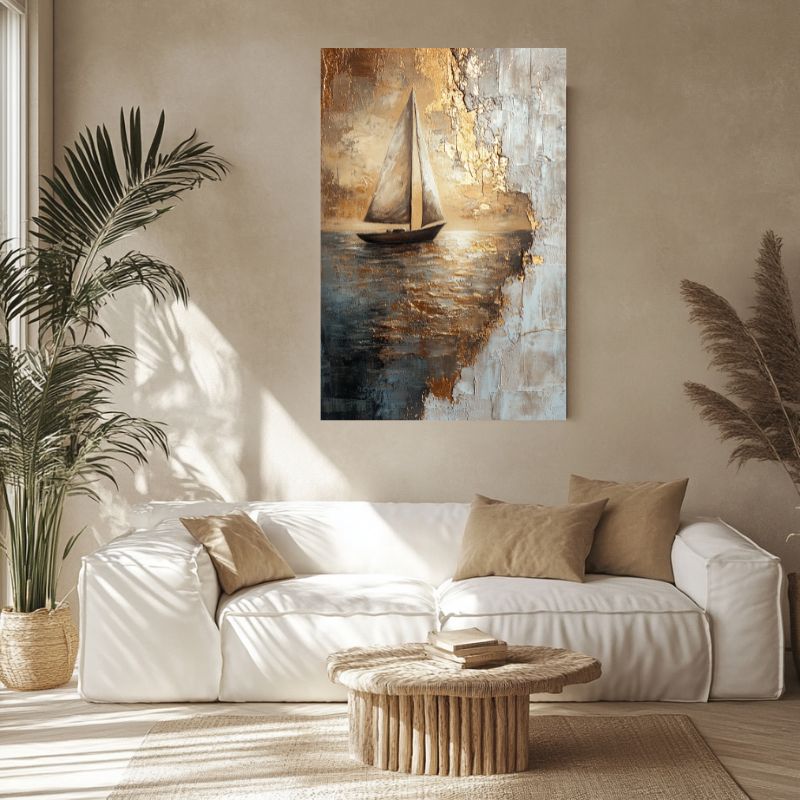 tableau_voilier_en_mer_texture_beige