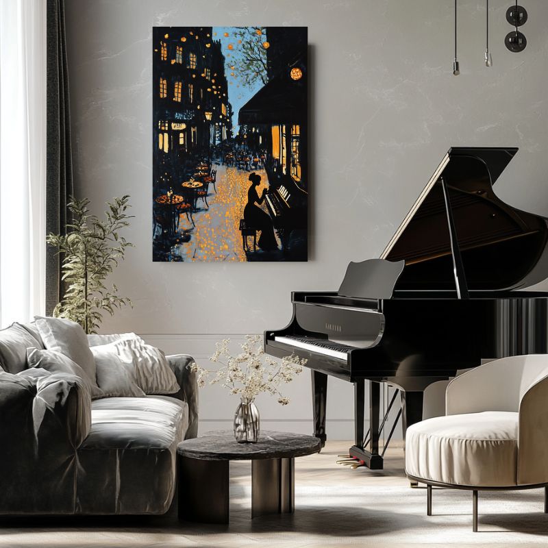 Tableau Piano Sérénade Nocturne aux Lueurs d'Ambre