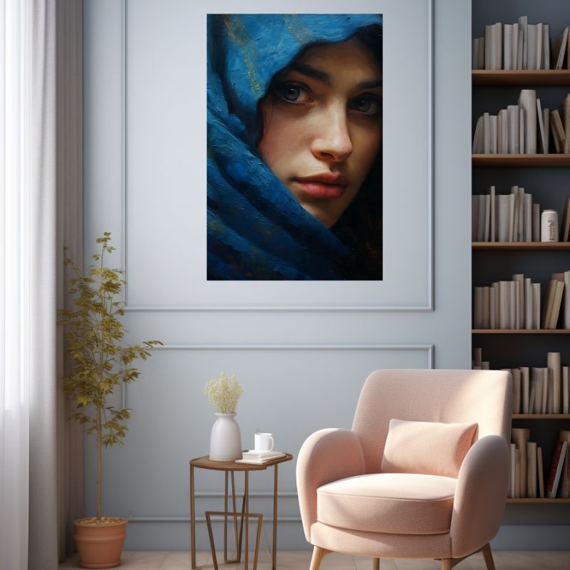 Tableau Femme Voile Bleu