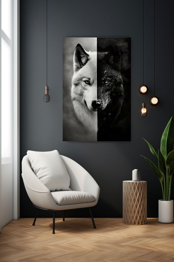 Tableau Loup Noir et Blanc salon