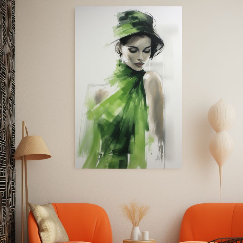 Tableau Toile Femme Robe Verte