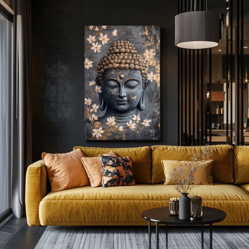Tableau_Bouddha_gris_serein