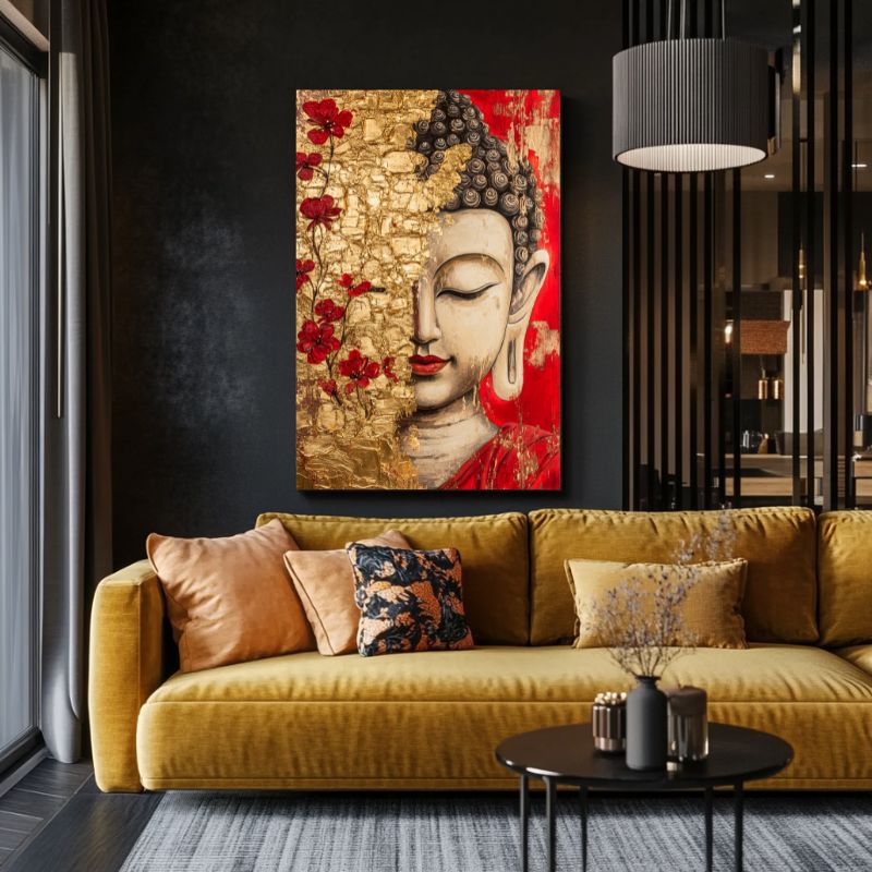 Tableau_Bouddha_rouge_dore