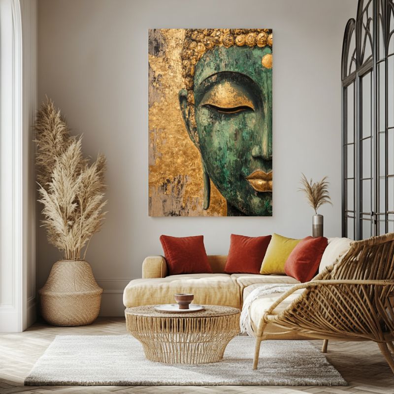 Tableau_Bouddha_vert_dore