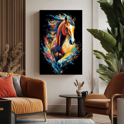 Tableau_Cheval_Multicolore_sur_fond_noir