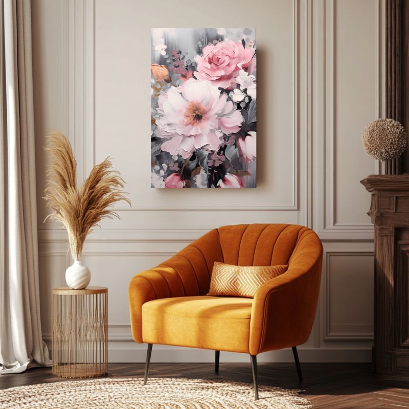 Tableau Fleur Rose et Gris