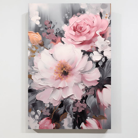 Tableau Fleur Rose et Gris