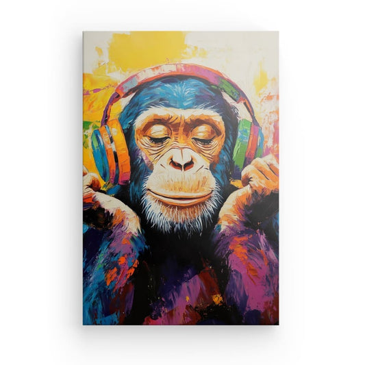 Tableau Singe avec casque de musique