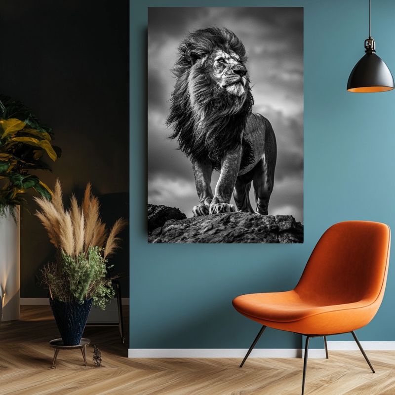 Tableau_lion_noir_et_blanc_majestueux