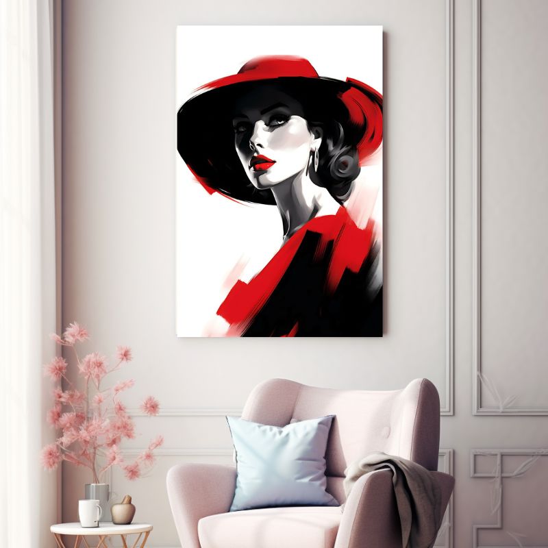 Tableau Femme Chapeau Rouge